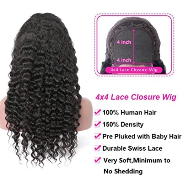 Deep Wave 4x4 closure wig Human Hair Deep Wave Lace Front wigs - Picture 3 of 6